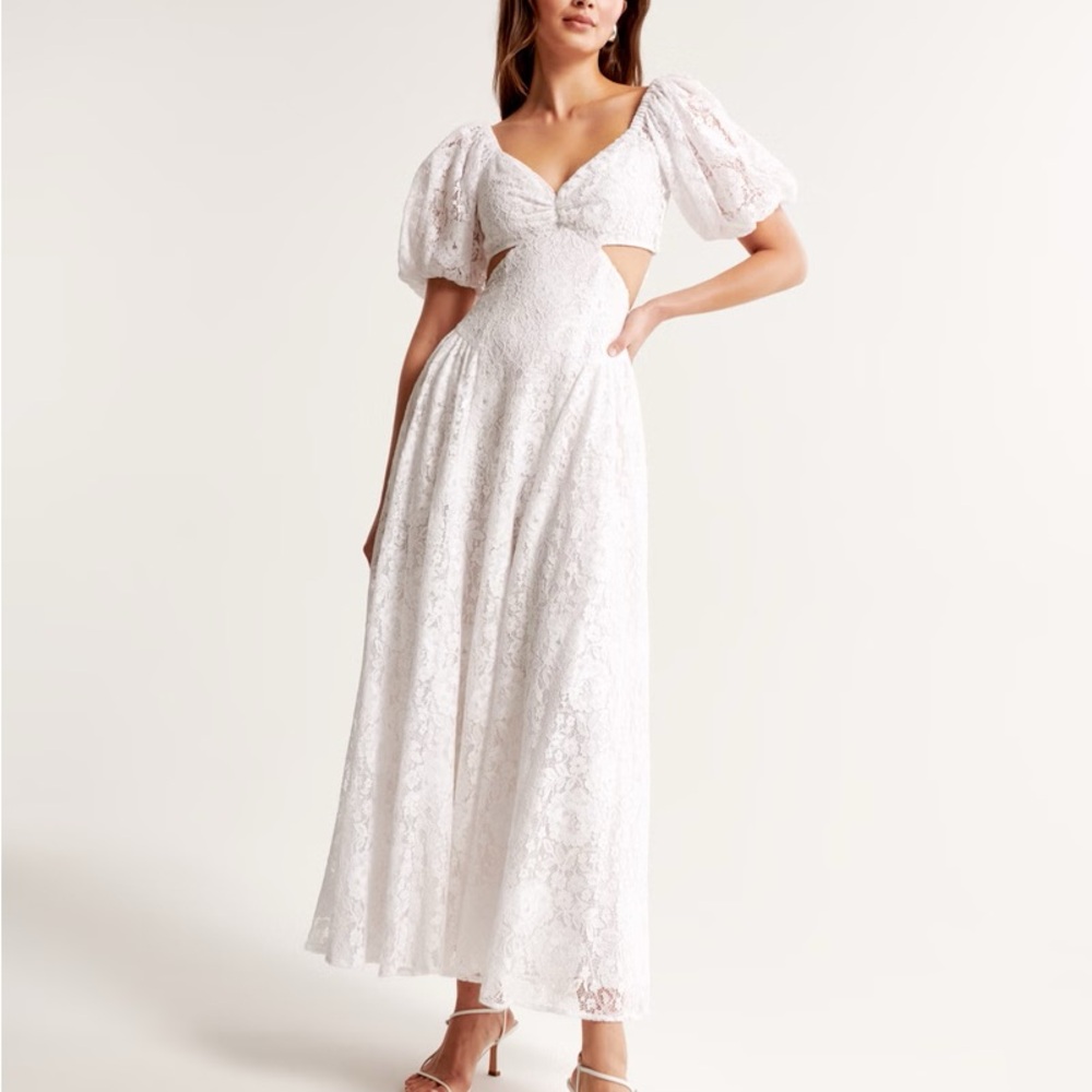 Abercrombie & Fitch White Lace Midi Dress